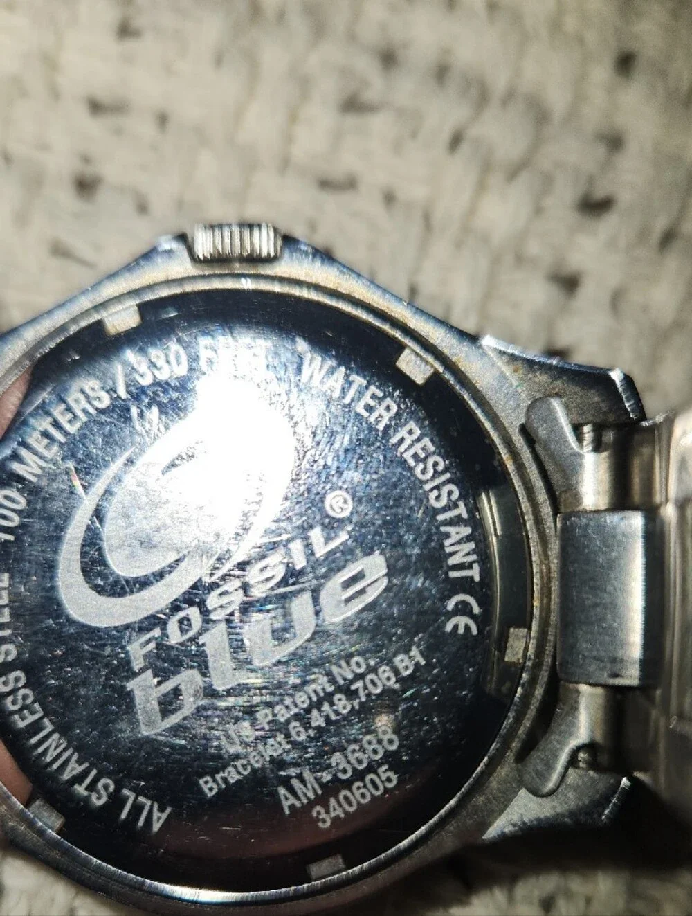 Men's Fossil Blue (AM-3688)Silver Stainless Steel Bracelet Watch with Black Dial